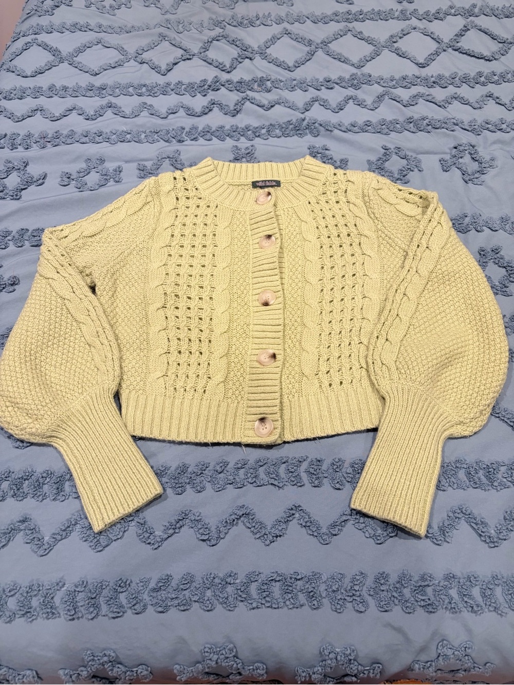 wild fable Cable Knit Cropped Cardigan - Pale Yellow